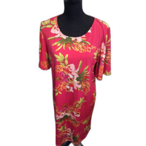 Alexandra oak Pink Floral Dress Large L Shift Short Sleeve Boho Tropical